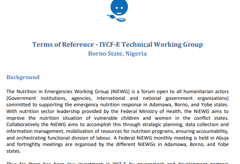 IYCF-E Termes of Reference for  Borno Nigeria Technical Working Group 
