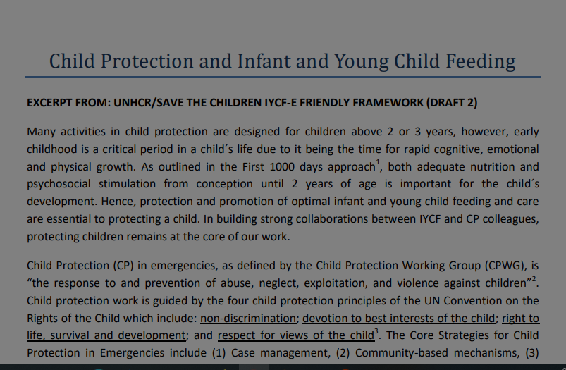 Child Protection and Infant and Young Child Feeding Framework