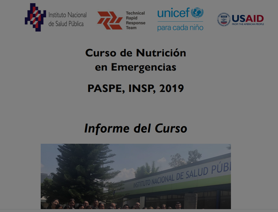 Curso de Nutrición en Emergencias PASPE, INSP, 2019 Informe del Curso