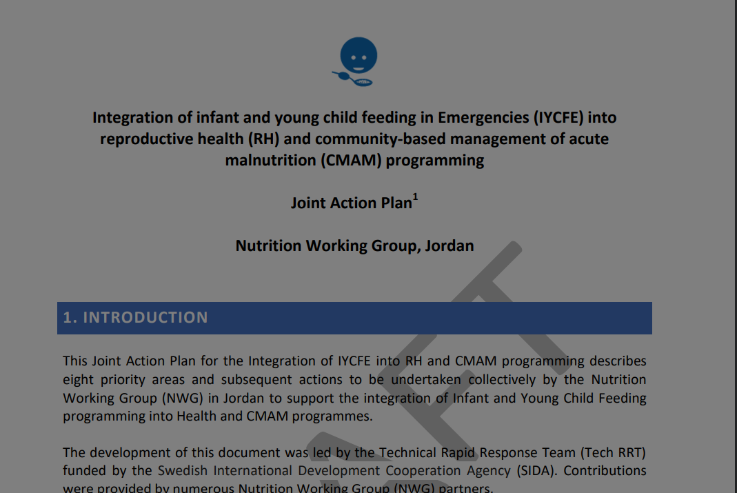 Integration of infant and young child feeding in Emergencies (IYCFE) into reproductive health (RH) and community-based management of acute malnutrition (CMAM) programming