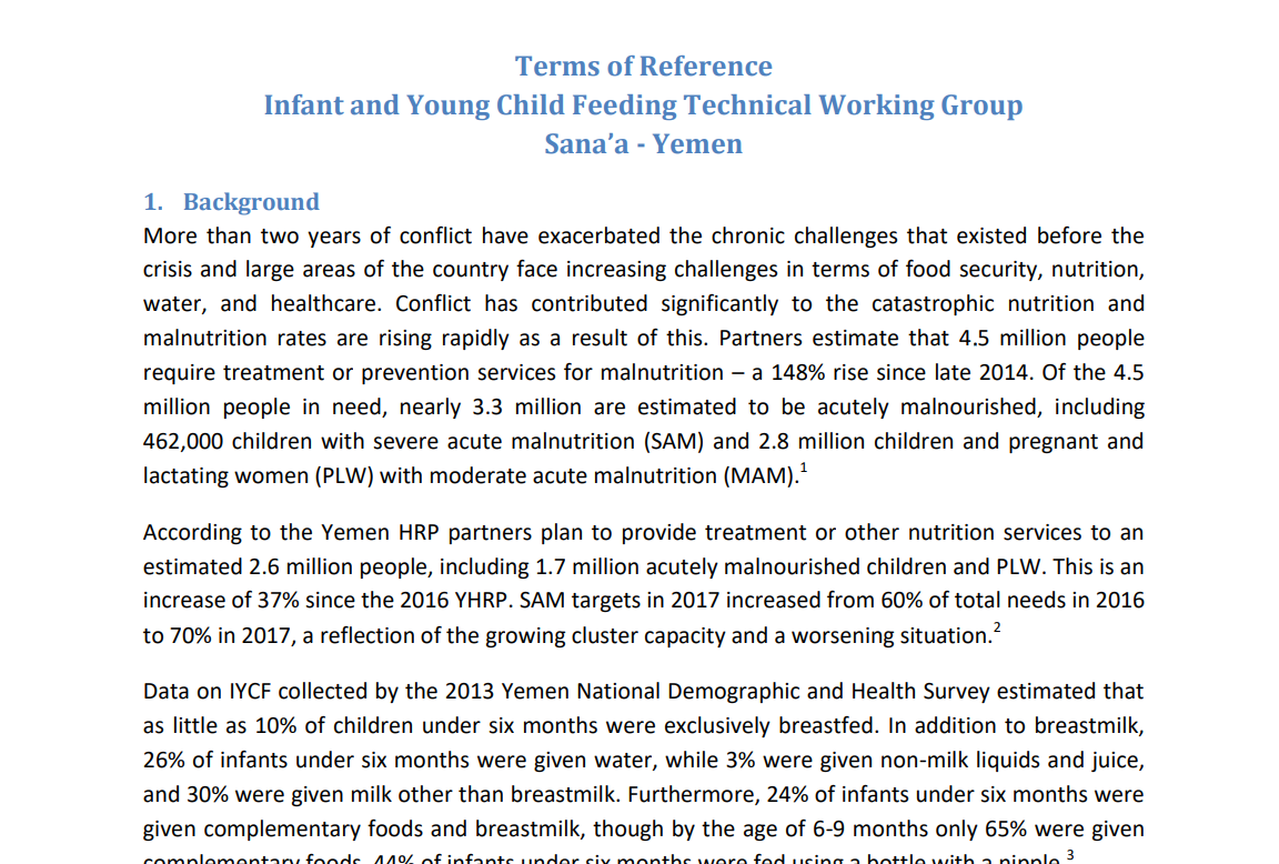 Terms of Reference for IYCF TWG Yemen