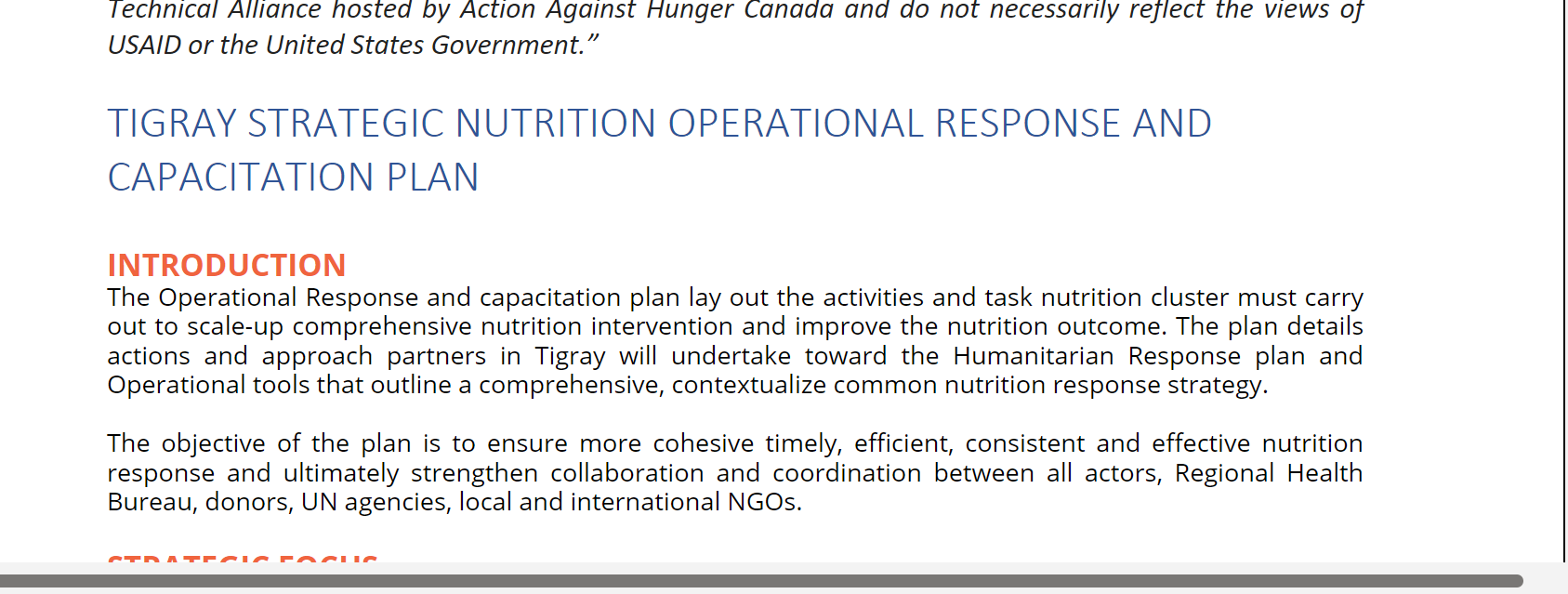 Tigray  Strategic Nutrition Operation Response and Capacitation Plan 