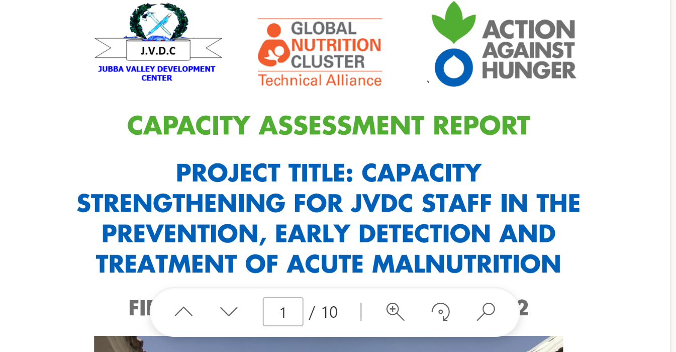 JVC Capacity Strengthening for JVDC staff in the prevention, early detection and treatment  of acute malnutrition, capacity assessment report