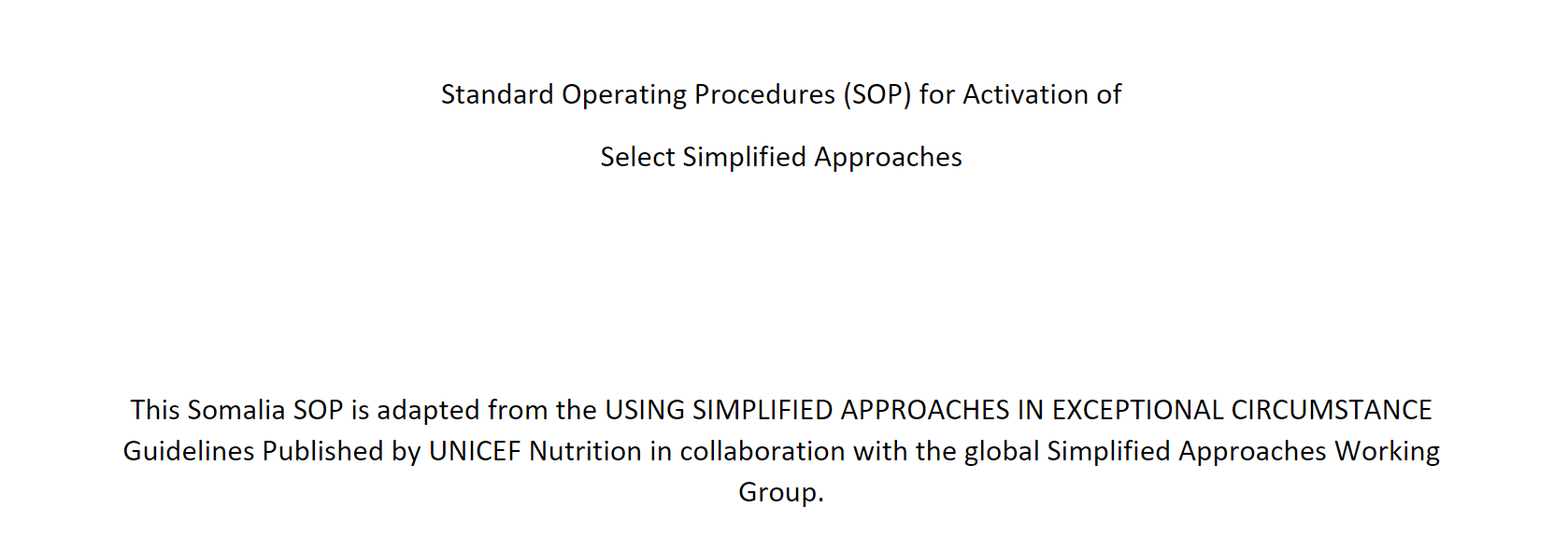 Somalia  Standard of Operating Procedure for activation of Simplified Approaches 