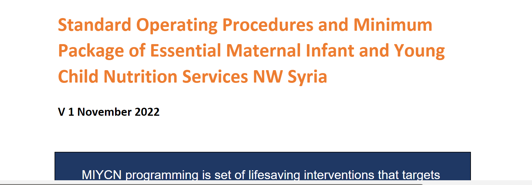 SOP- Minimum package of Essential Maternal Infant and Young Child nutrition services 