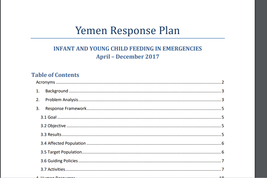 Yemen IYCF-E Response Plan