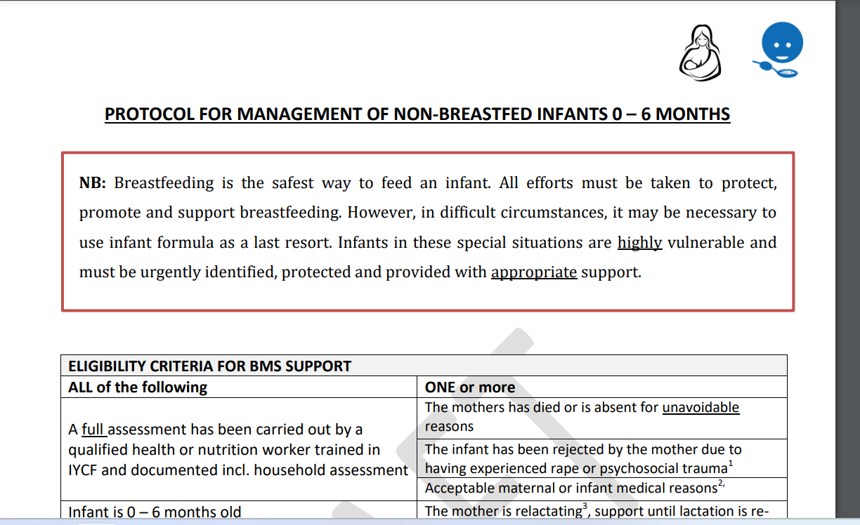 Nigeria -Protocol for Management of Non-Breastfeeding Infants