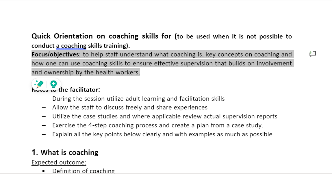 Guide for quick orientation on coaching skills